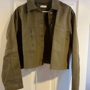 Olive Green Cropped Jacket- TOP SHOP